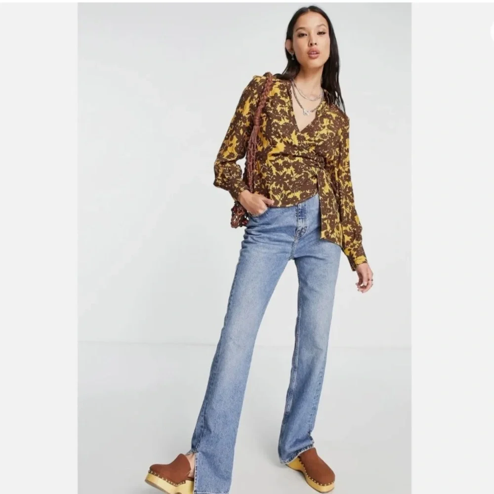 Top Shop Floral Jacquard Top Golden Yellow & Brown - Picture 14 of 15